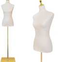 EaseHome Dress Form Mannequin, Height Adjustable 54”-76” Leather Female Manikin Torso,Model Display Body Stand with Detachable Bracket and Rectangular Base Beige