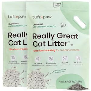 Tuft + Paw Really Great Cat Litter, Low Tracking Tofu Cat Litter, Clumping, Flushable, Odor Control, Dust-Free, Unscented - 9.25lbs x 2Bags