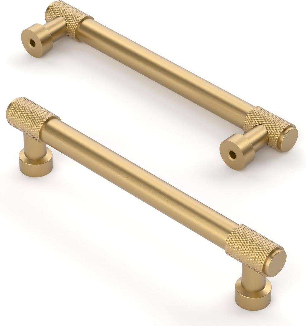 Asidrama 10 Pack 5 Inch(128mm) Champagne Bronze Cabinet Pulls Knurled Cabinet Handles Kitchen Cabinet Hardware for Cupboard Drawer (5" Hole Center)