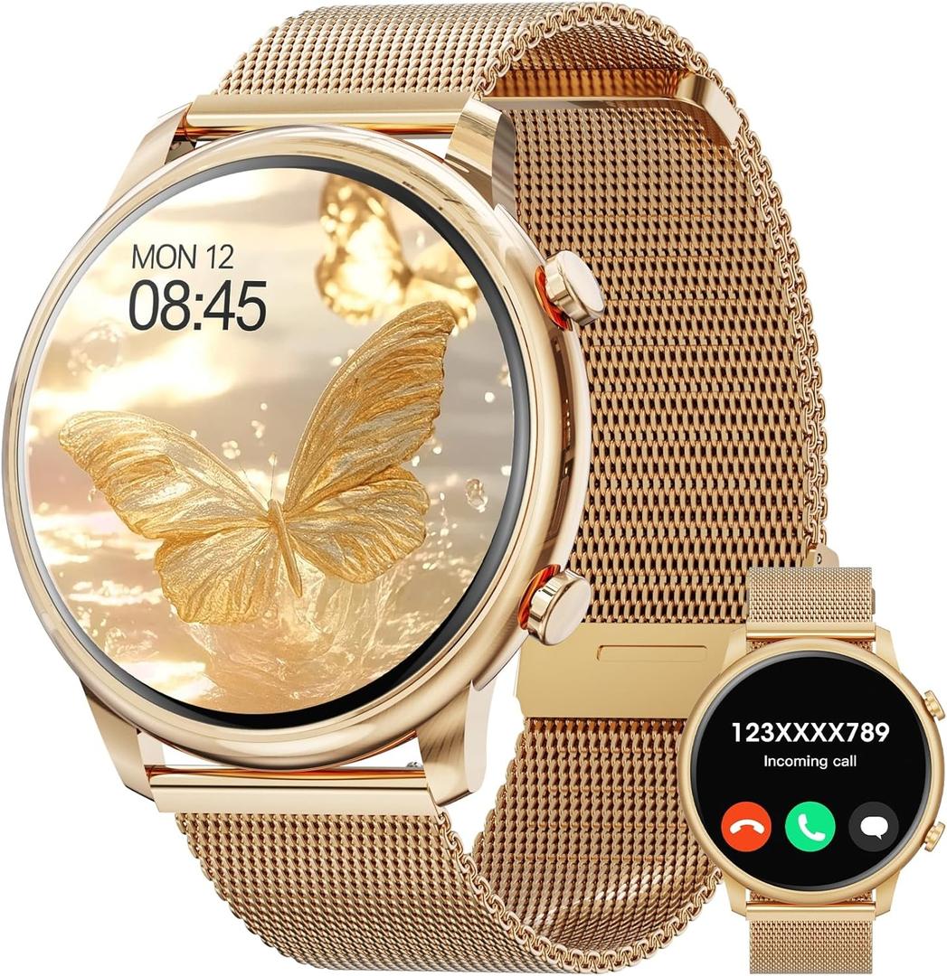 Hwagol Smart Watch for Women Android Phones iPhone Compatible(Bluetooth Call),1.39'' Round Sports Watch Fitness Tracker Heart Rate/SpO2/Sleep Monitor,Pedometer