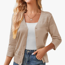 GRACE KARIN Women's 2025 Cropped Cardigan 3/4 Sleeve Lightweight Crochet Shrug Hollowed-Out Knit Sweater Tops, Size S