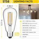 Gozelux Vintage LED Edison Bulbs 6W, Equivalent 60W Incandescent, Warm White 2700K, ST58 Antique LED Filament Bulbs with 90+ CRI, E26 Medium Base,Dimmable, Clear Glass, Pack of 6