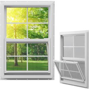 Pushglossy 24" x 36" Vinyl Single Hung Window Household Sliding Window with Double Pane Insulated Tempered Glass Lower Tilt Sash Screen Energy Efficient for House Mobile Home Basement Shed, White