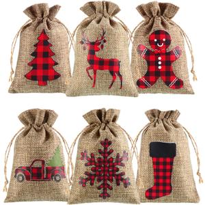 24 Pieces Christmas Burlap Gift Bags Christmas Treat Bags with Drawstrings Reusable Small Holiday Gift Bags Xmas Bags Holiday Gift Sacks Candy Bag Jewelry Pouches for Christmas Wedding Party Favor
