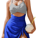 AI'MAGE Women Cutout One Piece Swimsuits Criss Cross Back Swim Dress Tummy Control Bathing Suit with Skirt Swimdress XL