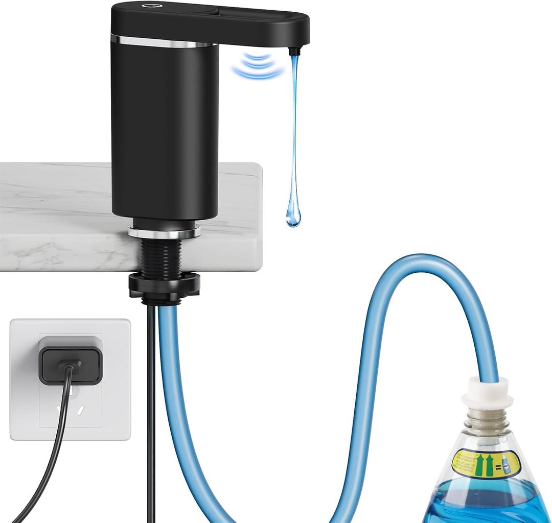 Automatic Dish Soap Dispenser for Kitchen Sink, Touchless Electric Sink Soap Pump, Leak-Proof & Universal Fit, 35" No-Spill Tube Kit, Easy Install & Sleek for Kitchen Bathroom (Black)