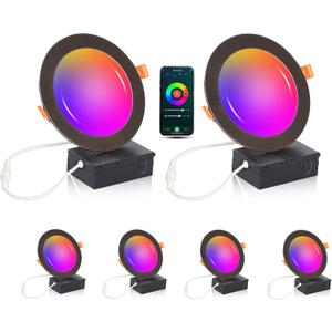 [6 Pack] CLOUDY BAY 6inch Smart WiFi LED Recessed Lights,RGB Color Changing Recessed Lighting,Compatible with Alexa and Google Home Assistant,15W 2700K-6500K,CRI90+ Wet Location,Oil Rubbed Bronze