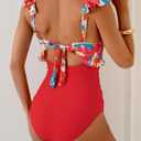 Aidonger Women's One Piece Swimsuit Tummy Control Ruffle Bathing Suit V Neck Ruched Swim Suit Slimming Cutout Swimwear (Red, M)