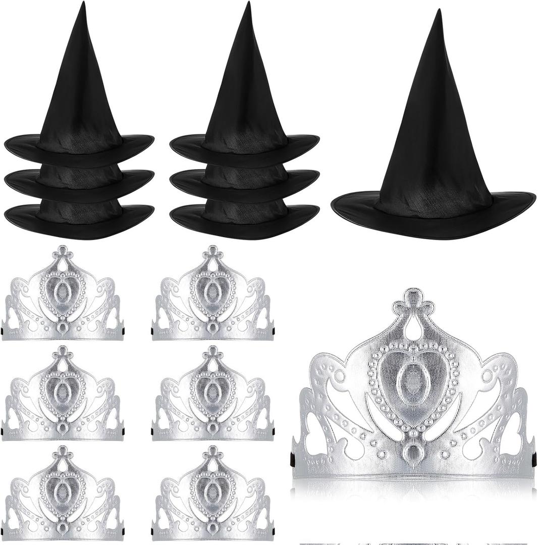 Tarpop 12 Pcs Witch and Princess Party Favors Witch Hat and Princess Crown Set for Galentines Birthday Party Decorations Gift