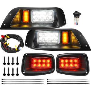 Golf Cart LED Light Kit for EZGO TXT 1996-2013, 12V Street Legal EZGO TXT Headlight and Taillight kit with Wiring Harness, High-Brightness, Black Kit