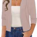 Women's 3/4 Sleeve Cropped Cardigan Sweaters Open Front Bolero Short Shrugs (Large, A-light-pink)