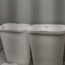 Mind Reader 50L Slim Laundry Hamper, Clothes Basket, Lid, Wicker Design, Plastic, 17.65"L x 13.75"W x 21"H, Set of 2, White