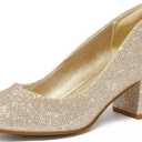 mysoft Women's Pumps Low Chunky Block Heel Round Toe Comfortable Dress Shoes (11, Gold Glitter)