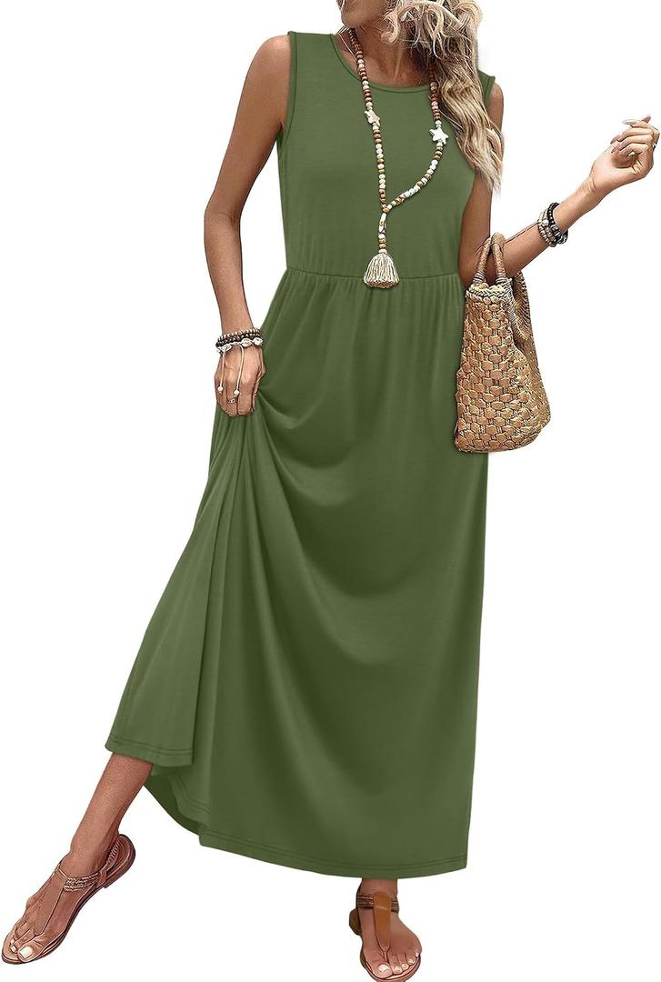 Summer Dresses for Women 2026 Maxi Casual Dress Beach Vacation Clothes Spring Trendy 2026 Elegant Classy Church Sundresses Army Green XL