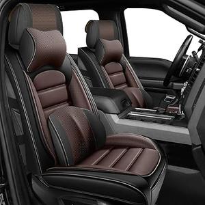 Full Set Car Seat Covers for GMC Sierra 1500/2500/3500 Denali SLT AT4 AT4X Base Seat Covers 2008-2025, Waterproof Premium Nappa Leather Seat Protectors(Luxury 5 Seats/Black&Coffee)