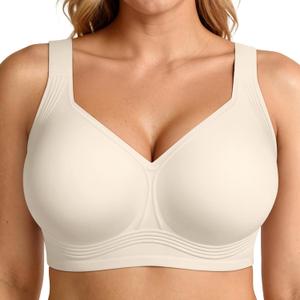 LetsJoli Bras for Women Supportive Wireless Push Up Bra Full Coverage No Underwire Seamless Plus Size for Older Women (Medium, Cream White)