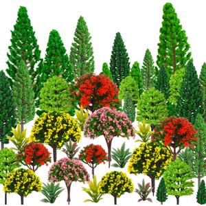 MOMOONNON 32pcs Model Trees 1.1-5.1inch Mixed Diorama Model Tree Colourful Flower Trees Grass Architecture Mini Trees for Crafts Building Model Railway Scenery Landscape Supplies (Style 01)