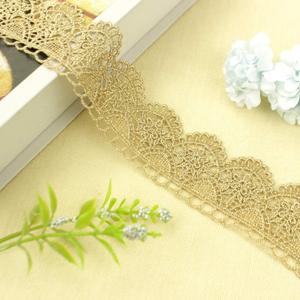 IDONGCAI Gold Ribbon Lace Embroidery Metallic Venice Lace Edging Trimming Fabric for Cake Fringe, Wedding Bridal Dress, Costume or Jewelry, Crafts and Sewing (Gold Trim 2#)