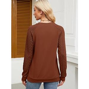 Ohhettm Sweatshirt for Women Crewneck 2026 Fashion Cable Knit Long Sleeve Loose Lightweight Sweater Fall Pullover Blouses Top Size S