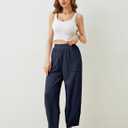 Xiaoxuemeng Womens Baggy Wide Leg Pants Casual Elastic Waisted Palazzo Harem Pants with Pockets (Blue, L)