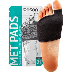 Brison Metatarsal Pads for Women and Men Ball of Foot Cushion - Gel Sleeves Cushions Pad - Fabric Soft Socks for Supports Feet Pain Relief - 2 Pairs (Black, Small)