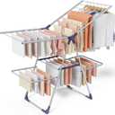 Sakugi Clothes Drying Rack, Foldable 2-Level Laundry Drying Rack with Height-Adjustable Wings, for Clothing & Bedding, Free-Standing Space-Saving Rack, Indoor & Outdoor, 55.5"L 22.8"W, Silver Blue, Large