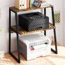 Printer Stand for Desk, Desktop Printer Shelf, 3 Tier Desk Shelf for top of Desk, Large Printer Stands Office Organization Shelves for Home Office Printer Fax Book, Rustic Brown