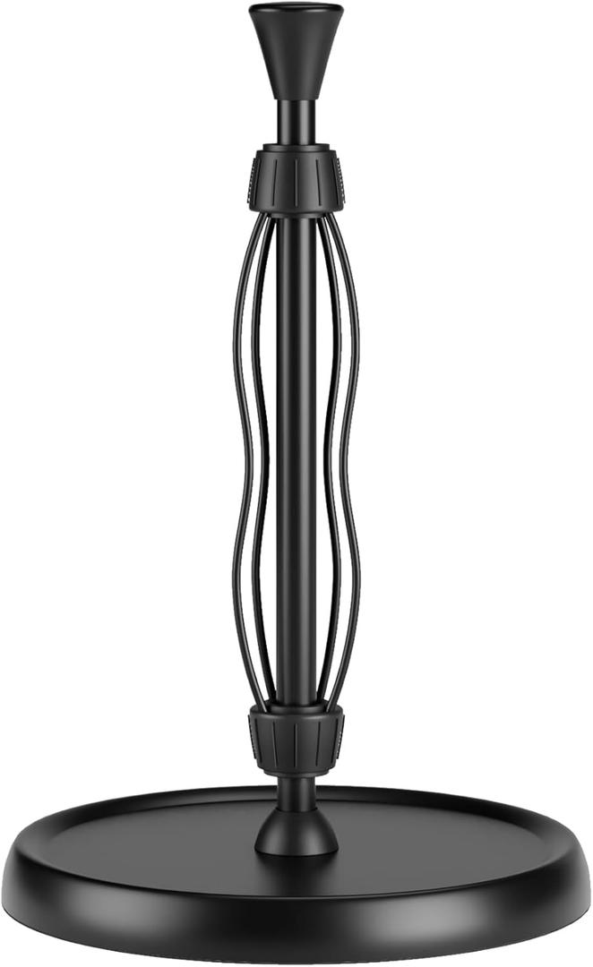 Countertop Paper Towel Holder, Premium Stainless Steel Kitchen Roll Holder with Double Ratchet Mechanism - Decorative for Kitchen, Bathroom, Farmhouse (Matte Black)