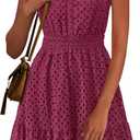 PRETTYGARDEN Women's Summer Dresses 2025 Sleeveless V Neck Eyelet Hollow Out Swing A Line Beach Vacation Sun Dress (Burgundy)