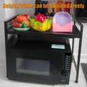 Extendable Microwave Oven Stand, Adjustable Microwave rack Toaster Shelf, Heavy Duty Rack 2 Tier Kitchen Counter Top Organizer with 6 Hooks for Kitchen