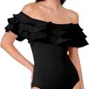 kate spade new york Women's Solid Ruffle One Piece (Black, M)