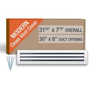 Clean Modern AC Vent Cover 30 x 6 (Duct Opening Cutout) - Decorative White Air Vent - Standard Linear Slot Diffuser - Register Grille for Ceiling, Walls & Floors - All Aluminium
