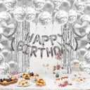 Silver Birthday Party Decorations - Sweet 16 21st Women Girls Happy Birthday Banner, Fringe Curtains, Heart Star Foil Confetti Balloons Backdrop Supplies