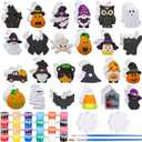 WinnerWhy 24 Sets Halloween DIY Painting Kits with Unpainted Ceramic Pumpkin Ghost Bat Skull Gnome Witch Hat Black Cat for Activity Art Projects Halloween Gifts Party Decor