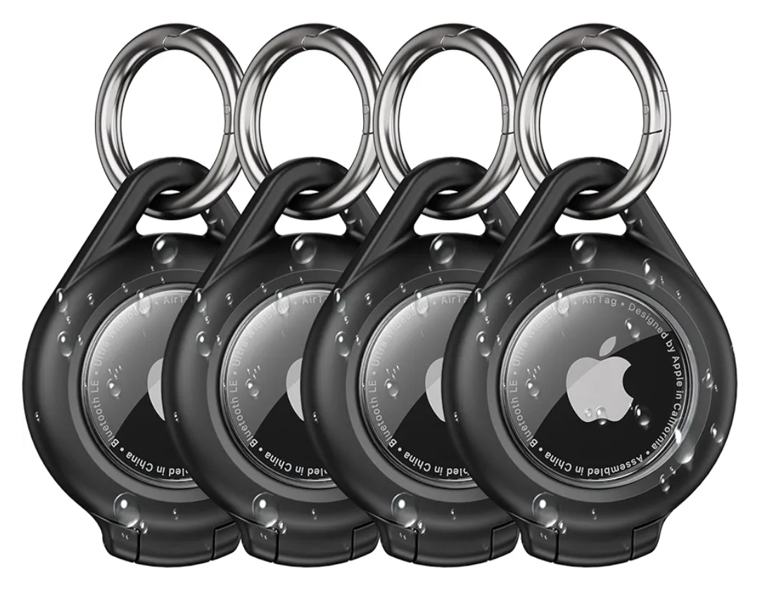 Waterproof Airtag Holder - 4 Pack Airtag Keychain Holder Compatible with Apple AirTags, Ultra Durable Anti-Scratches Protective Case with Keyring for Luggage, Backpack, Pet, Bag, Black