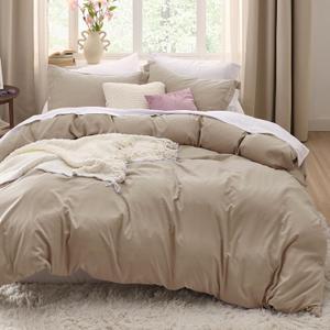 Bedsure Light Brown Duvet Cover King Size - 3 Pieces Prewashed Cotton-Like Extra Soft Bedding Set, Includes 1 Duvet Cover 104x90 Inches with Zipper Closure & 2 Pillow Shams, Comforter Not Included