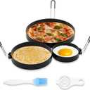 8" Omelet Ring, 6" Pancake Ring, 3.5" Egg Ring for Griddle Frying Eggs (Upgrade Large 3 Pack Stainless Steel Non Stick Round Cooking Rings Molds with Oil Brush and Egg Separator)