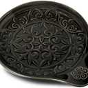 Farmhouse Ceramic Spoon Rests Holder for Kitchen Counter Stove Top (Black-A4)