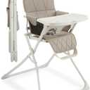 Primo PopUp Folding High Chair for Baby Age 6 to 36 Months - Taupe Folding Beach Style High Chair with Removable Dishwasher Safe Tray, 3pt Safety Harness, Leatherette Seat - Space Saving Design