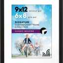 Americanflat 9x12 Picture Frame with Shatter-Resistant Glass - Use as 6x8 Frame with Mat or Display 9x12 Photo Without Mat - Signature Collection - Picture Frames for Tabletop and Wall Display - Black