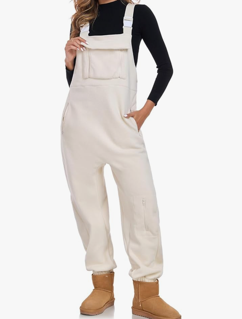 Fleece Warm Overalls Winter Adjustable Strap Bibs Loose Casual Jumpsuits Fuzzy Ski Pants with Pockets Size 140