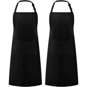Syntus Adjustable Bib Apron with 2 Pockets Cooking Kitchen Aprons for Women Men Chef (Basic Black)