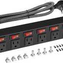 Rack Mount Power Strips,8 Outlet Strips Surge Protector with Individual Switches, PDU Power Strip for Server Racks, 14AWG Heavy-Duty Braided Extension Cord,2700J,15A 125V 1875W (6 FT Cable) (6 FT Cable)