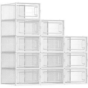 Amazon.com: SONGMICS Shoe Boxes, Pack of 12 Shoe Storage Organizers, Stackable Clear Plastic Boxes for Closet, Sneakers, 13.1 x 9.1 x 5.6 Inches, Transparent and White ULSP12SWT : Home & Kitchen