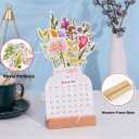 2 x 2026 Creative Flower Desk Calendar, Bloomy Flowers Desk Calendar, Floral Desktop Calendar with Wooden Base for Home, Office and Desk Accessories