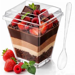 100 Pcs 5 oz Plastic mini Dessert Cups with Lids and Spoons Parfait Cups with Lids Yogurt and Appetizer dessert shooter cups for Party, Pudding, Ice Cream, Fruit, BPA Free Clear Recyclable.