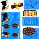 Whaline 3 Pack Graduation Mini Fondant Molds Silicone Graduation Cap Diploma Mould Congrats Grad Congratulations Candy Chocolate Mould for Grad Party Soap Jelly Cake Cupcake Topper Decoration (Blue)