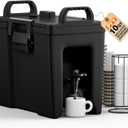 PYY Insulated Beverage Dispenser 2.5 Gallon - Hot and Cold Drink Water Pitcher Coffee Carafe with Spigot Handle and Stand, Commercial Thermal Urn for Chocolate Cocoa Iced Juice Tea Punch Outdoor Party