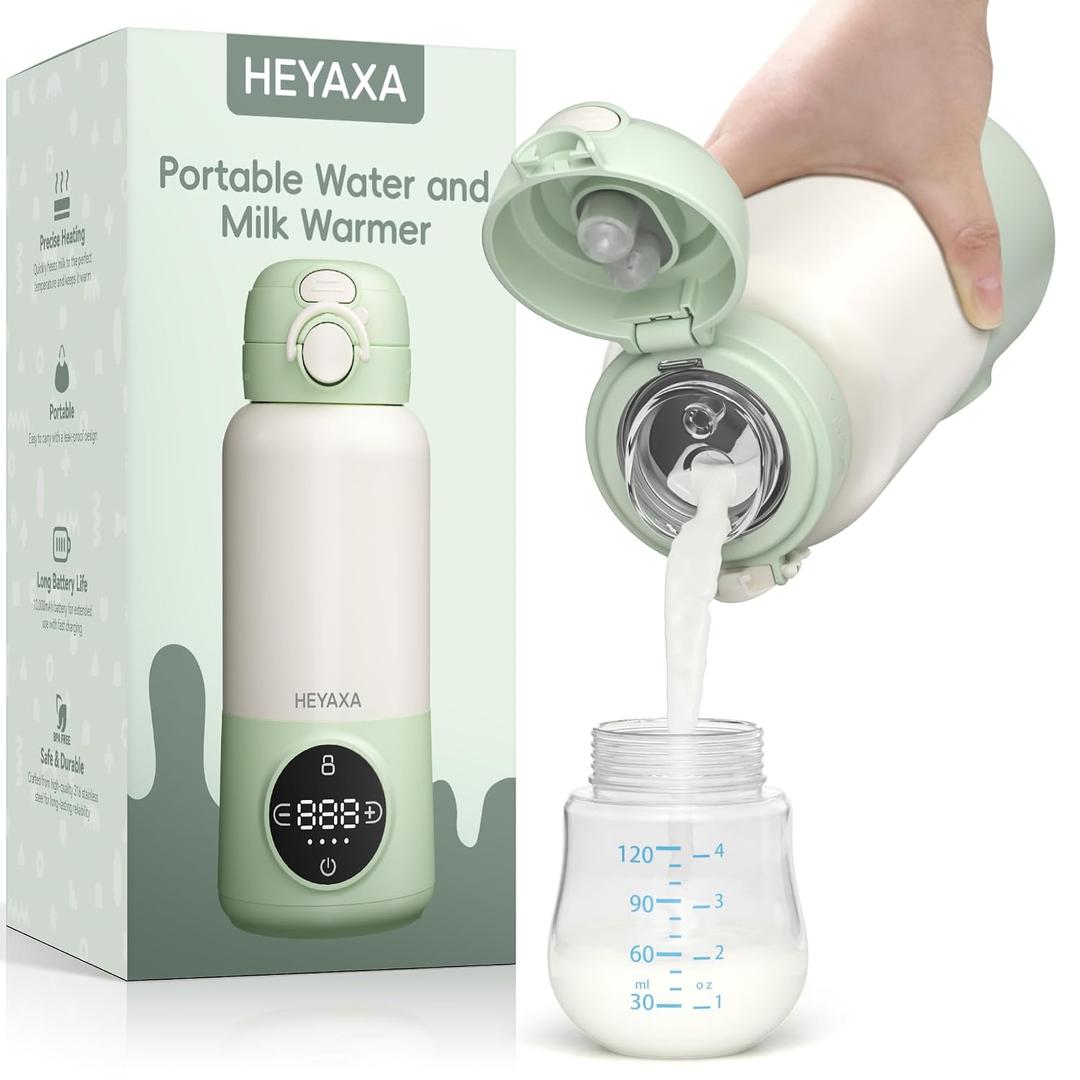 HEYAXA Portable Bottle Warmer Travel, Baby Bottle Warmer with Fast Heating
15oz Capacity ,12000mAh Battery & Fast Charger, Pasteurization for Hygiene, Precise Temp Control, Leak-Proof