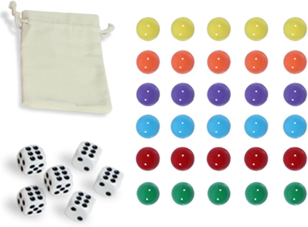 HOROW 30Pcs Wahoo Board Game Replacement Marbles 6 Colors Marbles,6 Dices and 1 Storage Bag for Aggravation Wahoo Board Game(14MM)